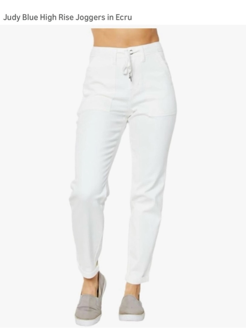 NWOT Judy Blue Pocket Joggers High Waist Drawstring Pant Color is Ecru/ white